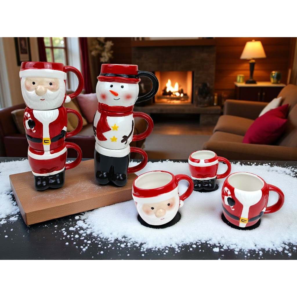 Mug keramik Natal susun 3 Christmas gift