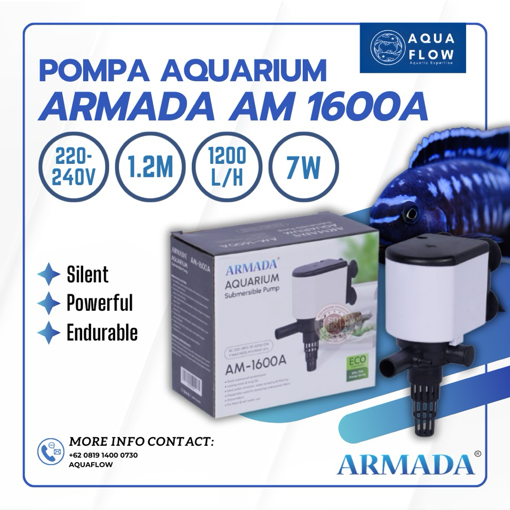 Pompa Aquarium Armada AM 1600A 1200L/H 7W / Pompa Kolam / Pompa Aquarium