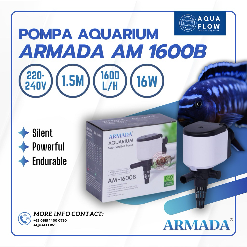 Pompa Aquarium Armada AM 1600B 1600L/H 16W / Pompa Kolam / Pompa Aquarium