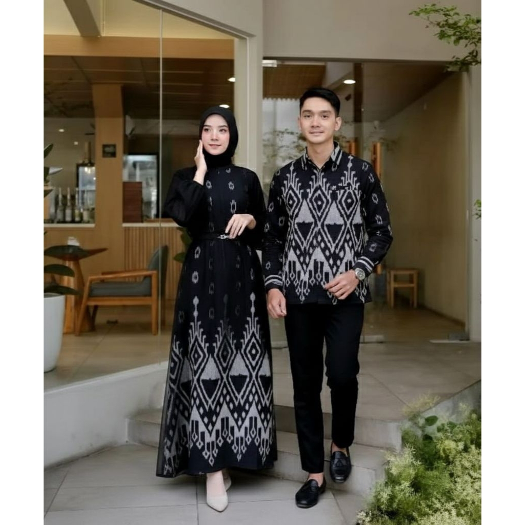 BAJU TENUN COUPLE DRESS MARIPOSA HITAM DRESS COUPLE LEBARAN MARIPOSA