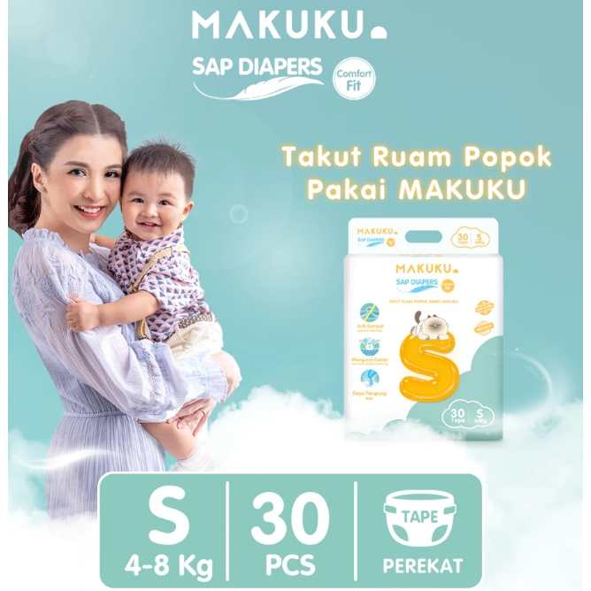 Makuku Comfort Fit Diapers Tape S30 - Makuku Diapers Bayi Tipe Perekat