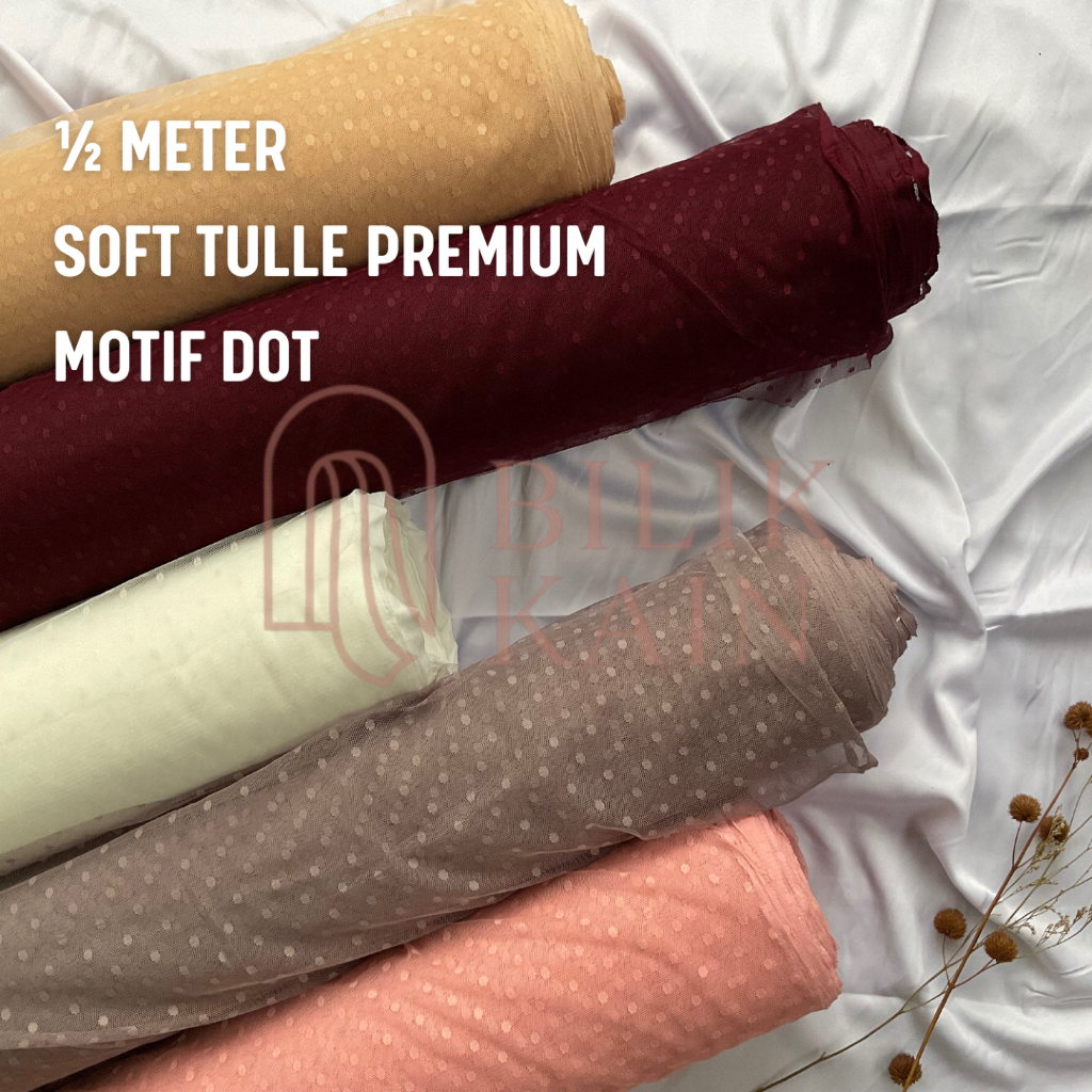1/2 meter Kain Tille Dot Lembut Original 100%  Premium Tile Motif Polkadot