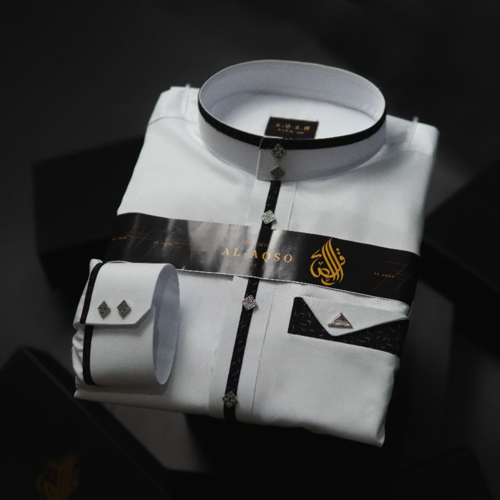 Jubah Pria Muslim Hitam Putih Katun Premium Manset Gamis Alaqso Model Arab Madinah Haromain