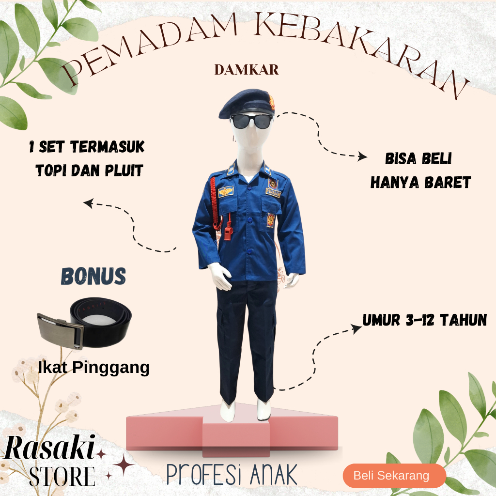PROFESI ANAK DAMKAR PEMADAM KOSTUM CARNAVAL AGUSTUSSAN PEMADAM DAMKAR TK PAUD COD SETELAN KOSTUM BAJ