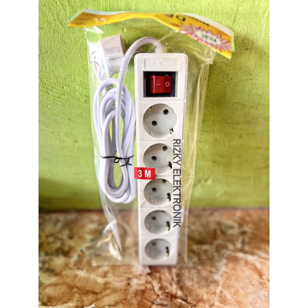 Stop Kontak Arde PILOT 5 Lubang + Saklar Nyala + Kabel 3 Meter DEXTA