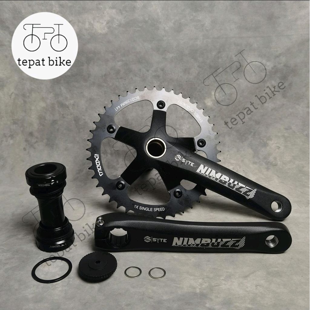 Crank Single Hollowtech 2 44T Syte Nimbuzz Exodus BCD 130mm Fix Gear Fixie BMX + BB HT2 HT-2 Black A
