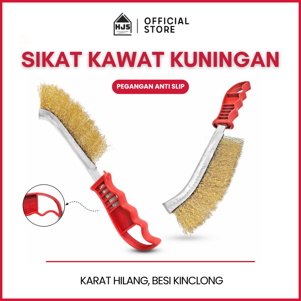 HJS Sikat Baja Kuningan Penghilang Karat Lengkung Sikat Gagang Fiber Wire Brush