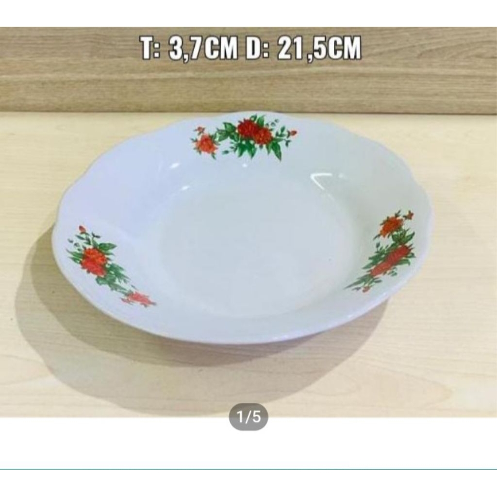 Piring Keramik Motif Bunga Rose 1 Lusin Ukuran 21,5 cm
