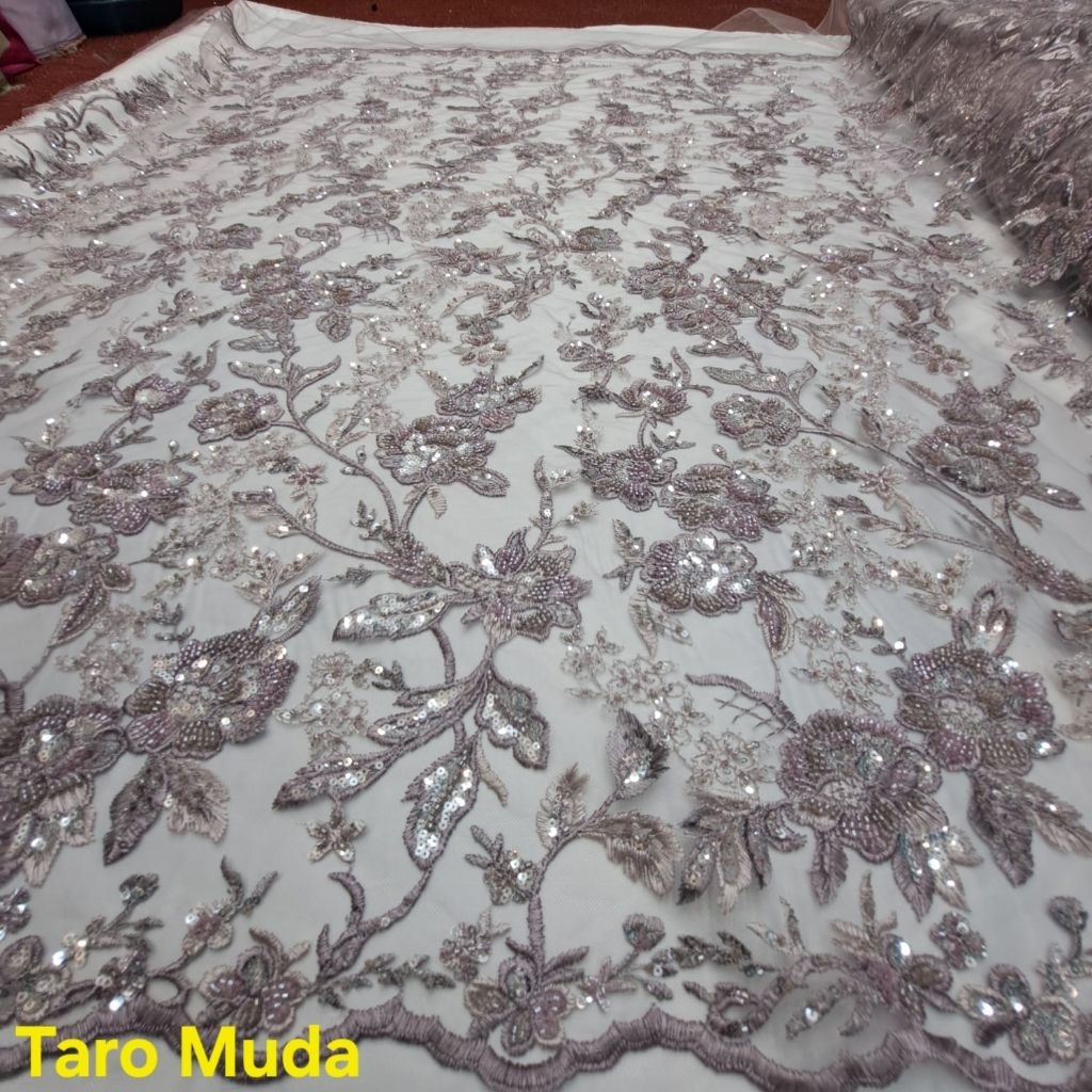 Bahan kain Tille Full Payet Bunga Jepang premium/kain tile payet mewah,kebaya,gamis,tunik,bakal baju