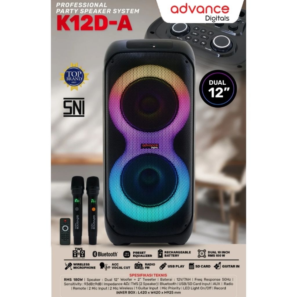 ADVANCE SPEAKER PORTABLE BLUETOOTH DOUBLE SPEAKER 12 INCH K12D-A