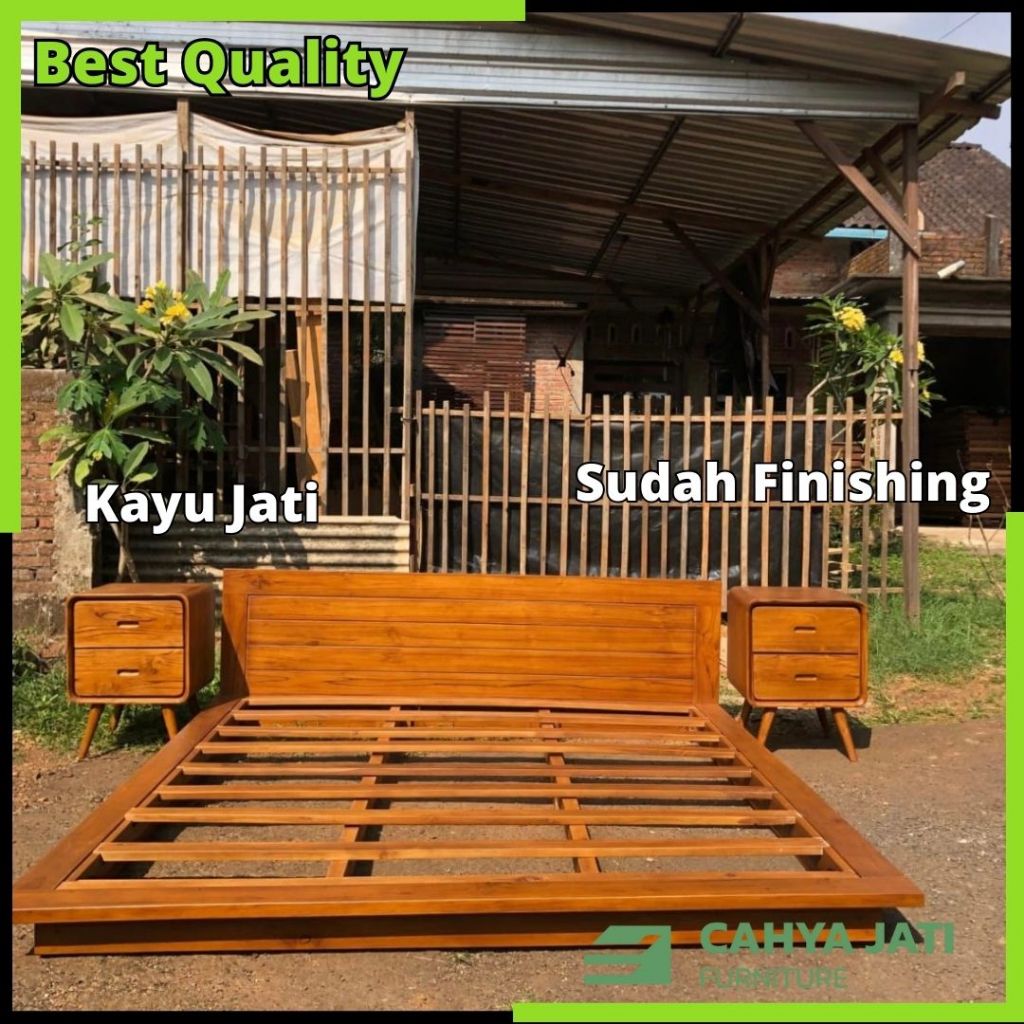 Tempat tidur kayu jati, dipan tempat tidur kayu minimalis, ranjang tidur aesthetic minimalis