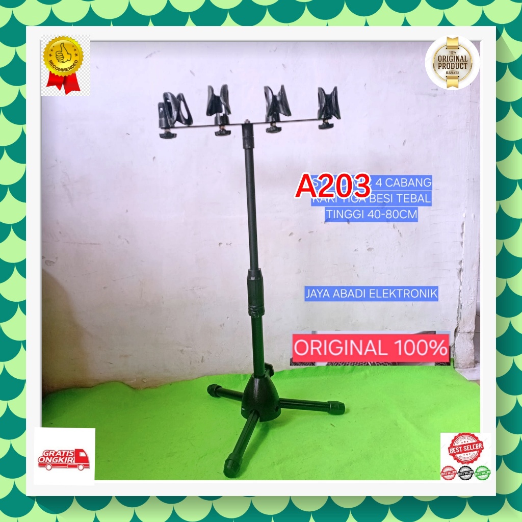 A203 ORIGINAL 100% 4 CABANG 4IN1  HOLDER MIC H76 STAND MIC KAKI TIGA BESI TEBAL TINGGI 40 80 CM  UNI