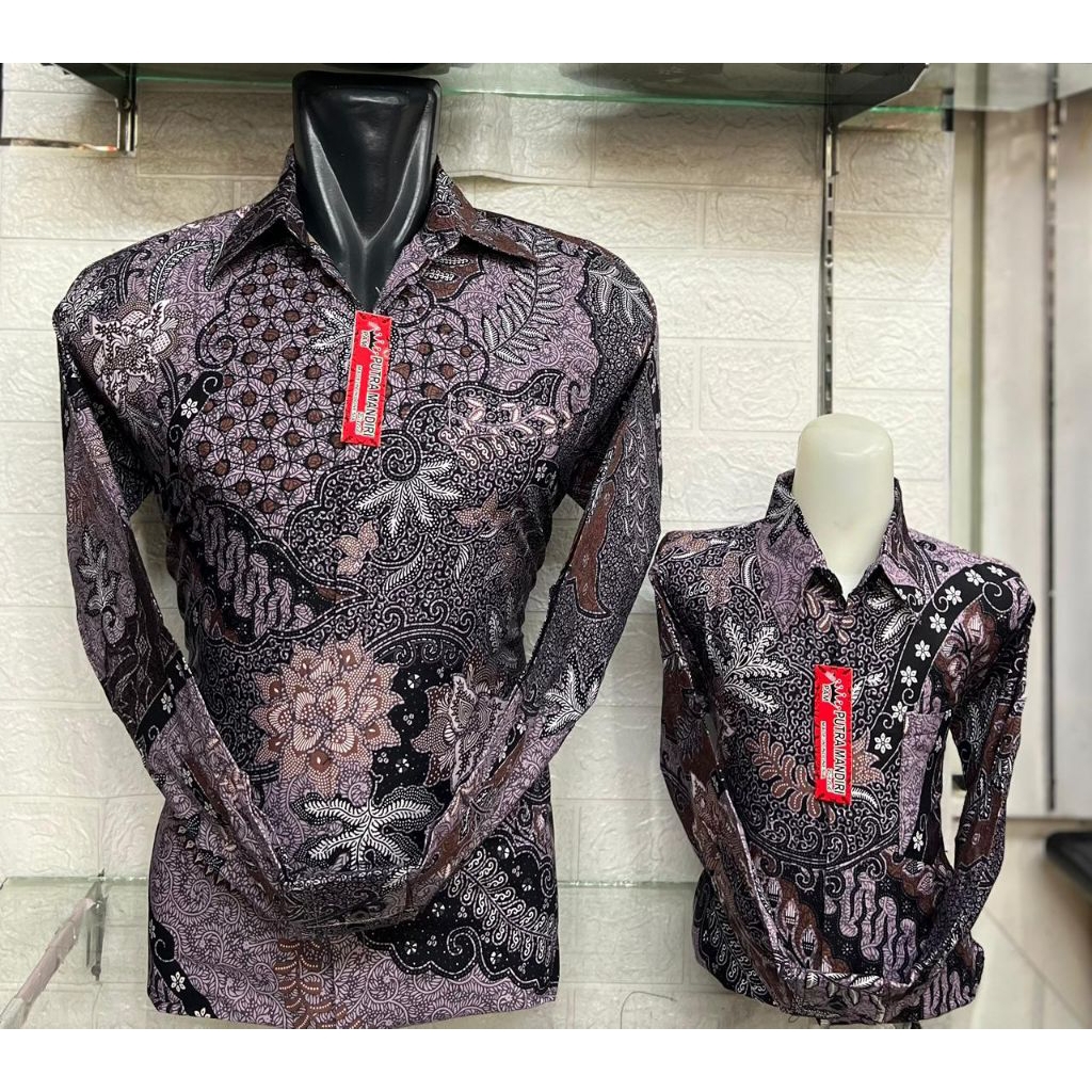 RAJABATIKSTORE,Grosir Batik Premium Katun Puring Batik Pria Lengan Panjang Warna Ungu Kombinasi