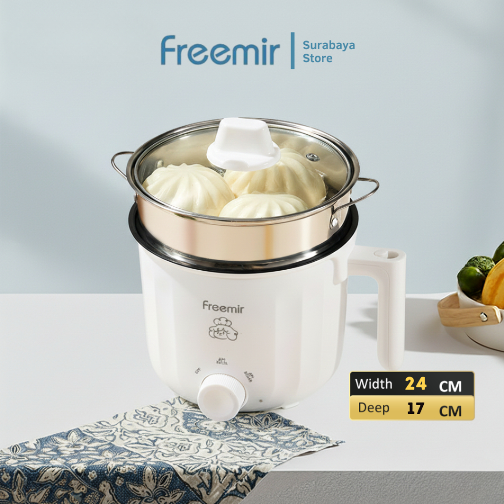 [Surabaya] freemir Panci Listrik + Kukusan 1.5L Multifungsi Hemat Energi Anti Lengket Masak Praktis