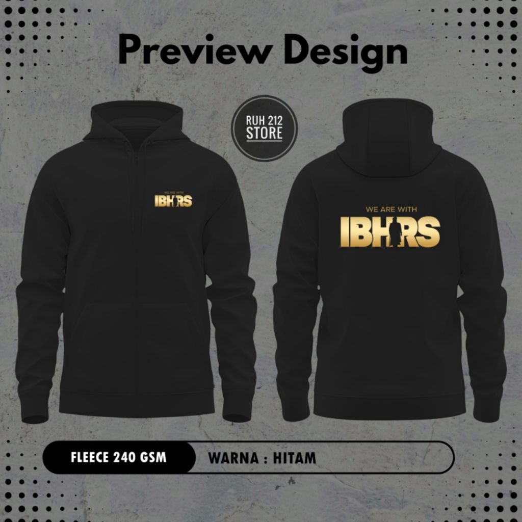 Hoodie Ziper Pria wanita IB HRS lengan panjang bahan flacce Polyester