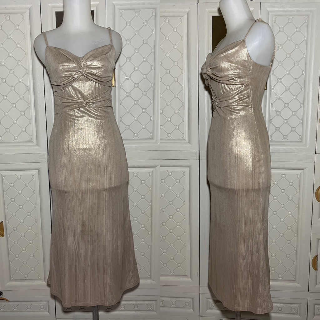 Long Dress pesta Mewah Gold Gliter/Blink