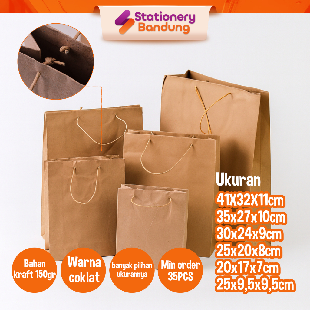Paper Bag Tali Polos Coklat | Paperbag Murah | Tas Kertas Kecil Mini Souvenir Kado Makanan Kue