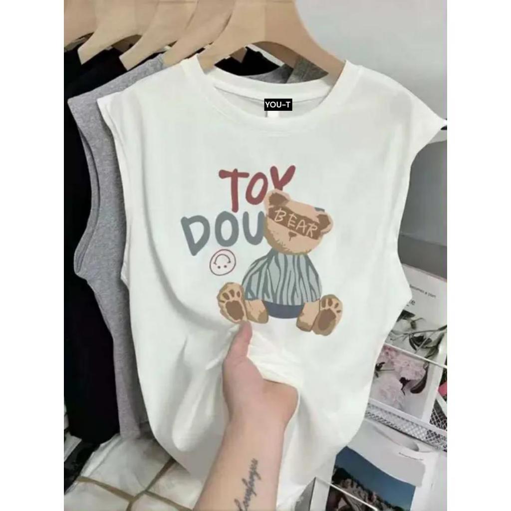 BASIQUE-"BEAR"/Kaos atasan wanita korea style/baju oversize Premium Tanpa Lengan/atasan katun bangko