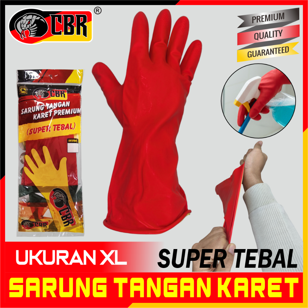 CBR Sarung Tangan Karet Super Tebal Warna Merah - Elastis Kuat & Tahan Robek / Sarung Tangan Ukuran 
