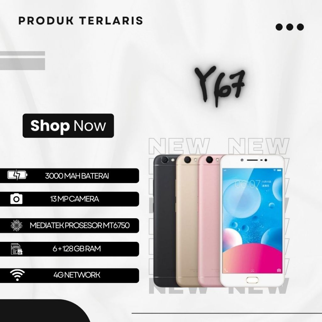 HP SMARTPHONE VIVO Y67 RAM 6GB + 128GB CAMERA 13MP BATERAY 3000mAh BERGARANSI 12 BULAN