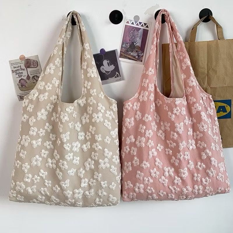 KT01 - Totebag & Make up pouch Flower Lace / Totebag Bordir Bunga / Tas Bahu Wanita Import / pouch k