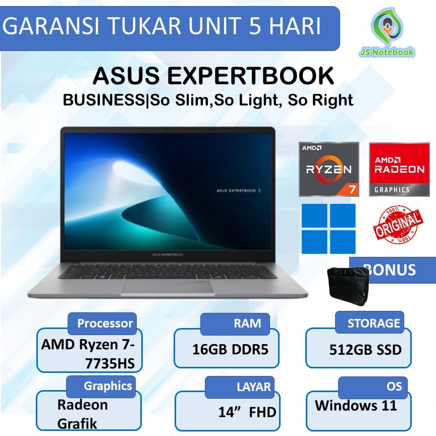 ASUS EXPERTBOOK PM1403CDA RYZEN 7 7735HS 16GB 512GB W11+OHS+M365B 14.0FHD VIPS 3Y GRY -S67150WS