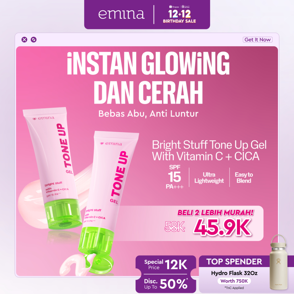 [Twin Pack] Emina Bright Stuff Tone Up Gel 20 ml Isi 2 Paket Tone Up - Pelembab Wajah Mencerahkan In