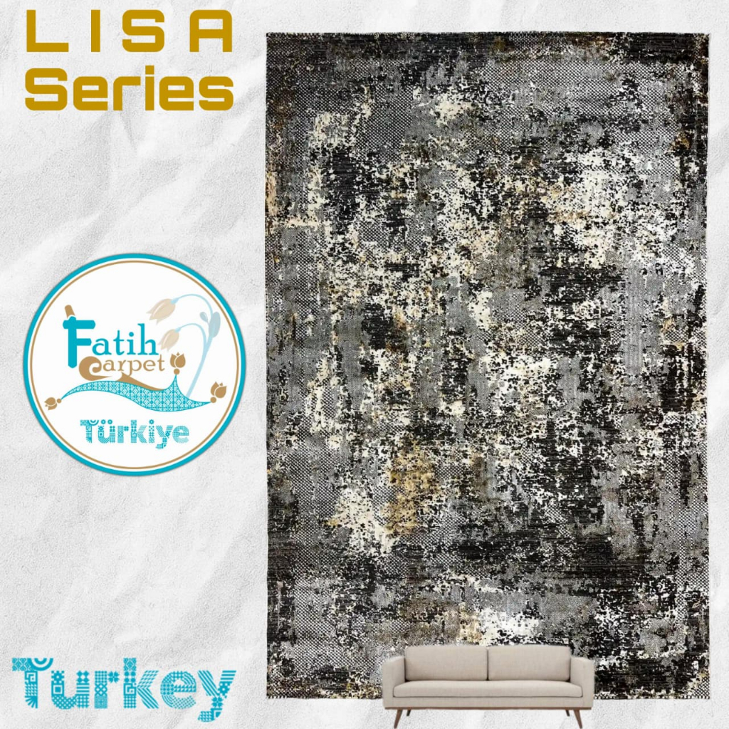 Karpet Abstrak impor Turki merek Lisa Ukuran 300 X 400 A4838A LS2 38 Antrasit C Mustard