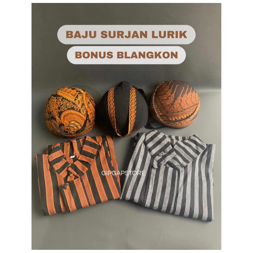 baju surjan lurik dewasa atasan adat jawa laki-laki bonus blangkon sliwir jogja solo