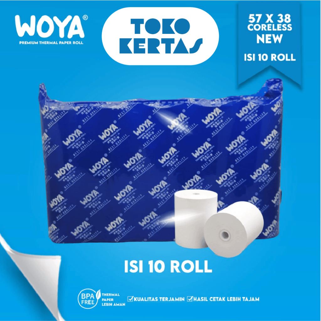 WOYA - Thermal Paper Ukuran 57 x 38 Kertas Termal Untuk Print Struk Isi 10 Roll