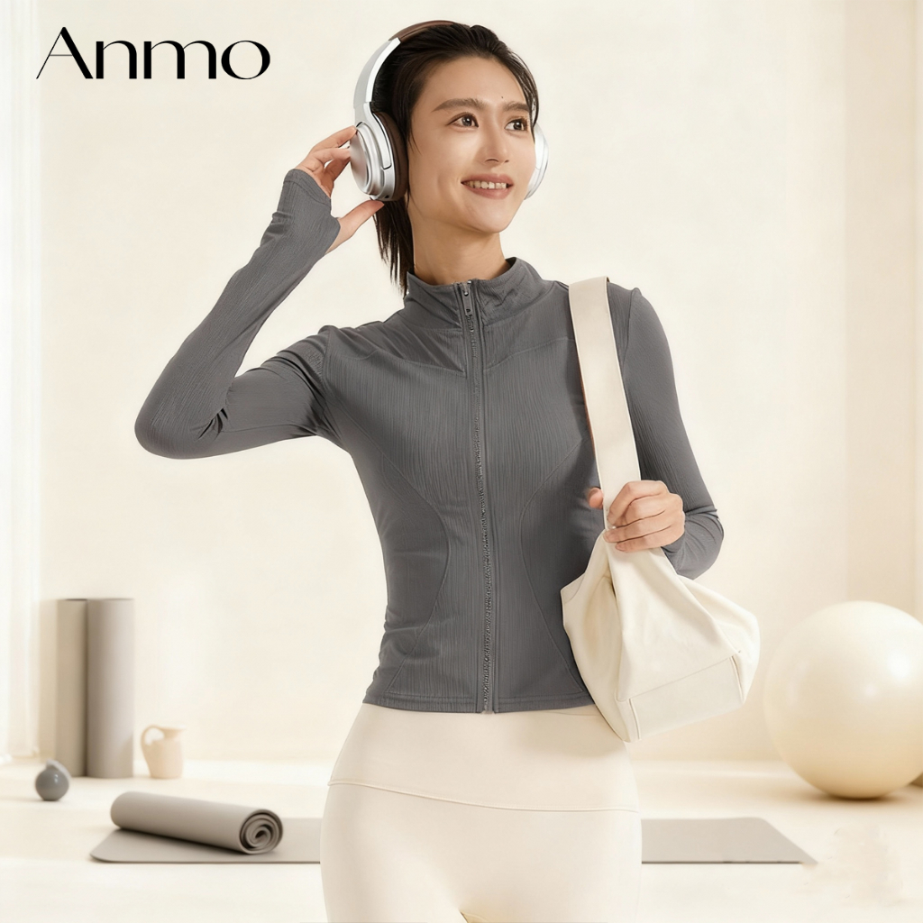 ANMO-Jaket Olahraga Wanita Model ANMO (Kerah Bergaris) – Dilengkapi Fitur Breathable, Tidak Panas, I