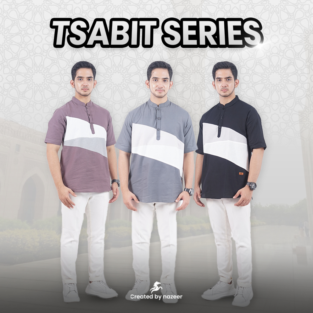 Kemeja Koko Tsabit Kurta Polos Pria Modern Lengan Pendek