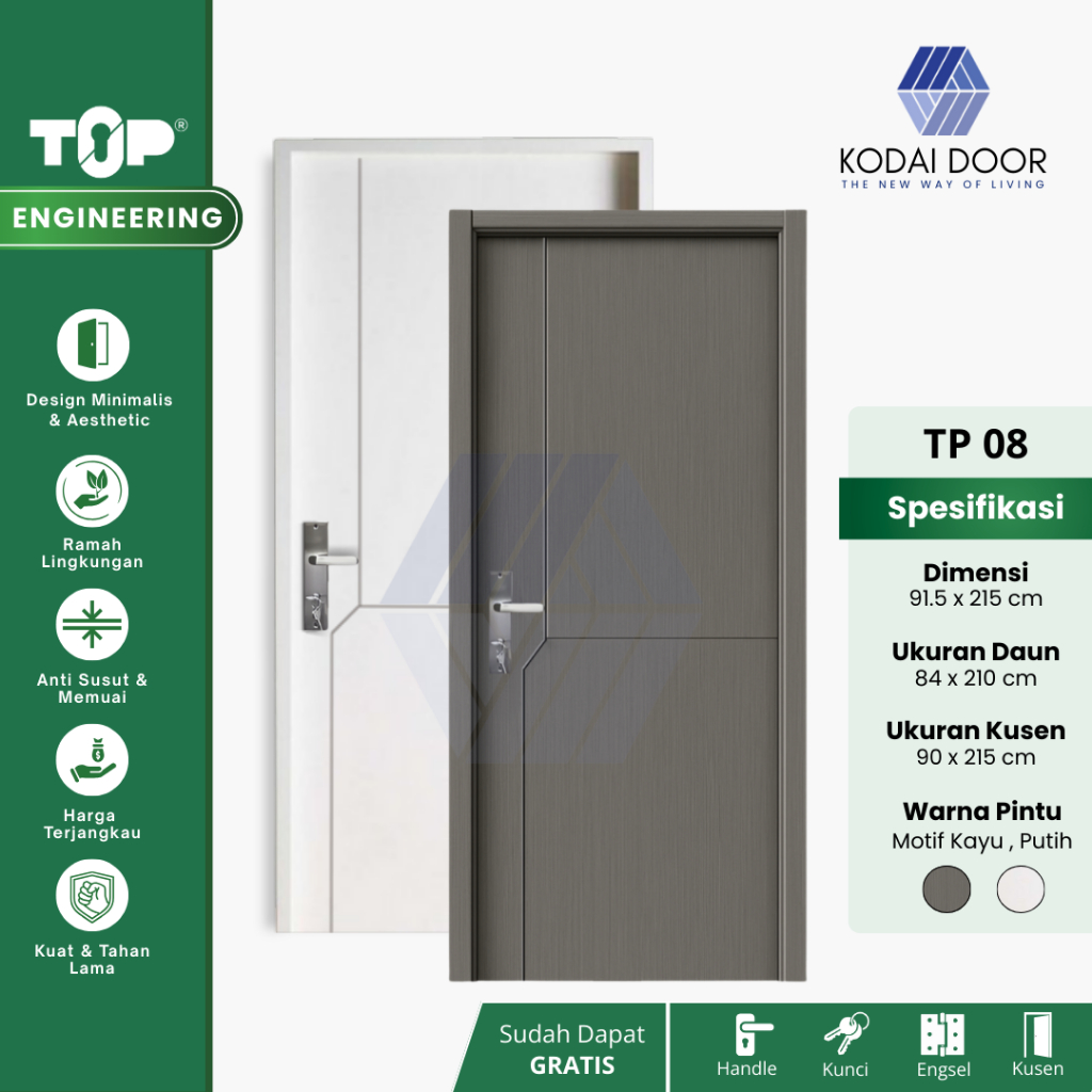 NEW TP SERIES - TOP ENGINEERING DOOR / TP 08 /  PINTU KAMAR TIDUR  / PINTU KAYU ENGINEERING / PINTU 