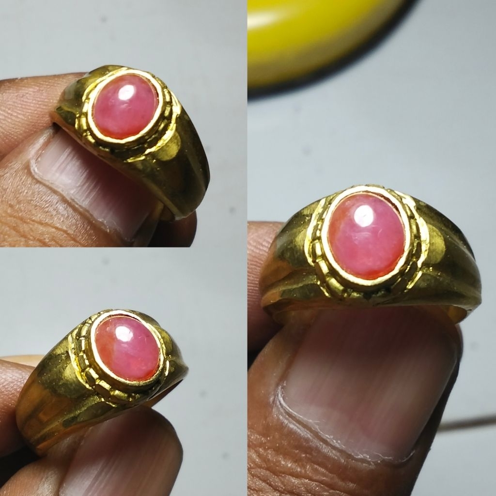 Batu cincin natural pink ruby kantoran Cc66
