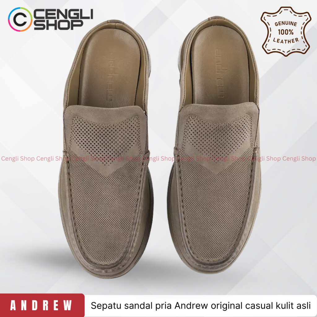 ANMB7 SEPATU SANDAL PRIA ANDREW ORIGINAL SENDAL SLIP ON SLOP SELOP KULIT ASLI ORI COKLAT BROWN