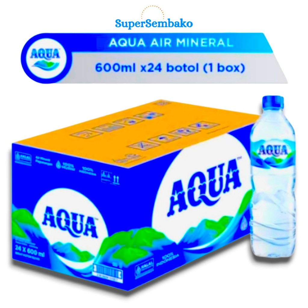 Air Mineral AQUA Botol Sedang 600ml 1 Dus Karton isi 24 Botol Grosir Murah Instant Depok