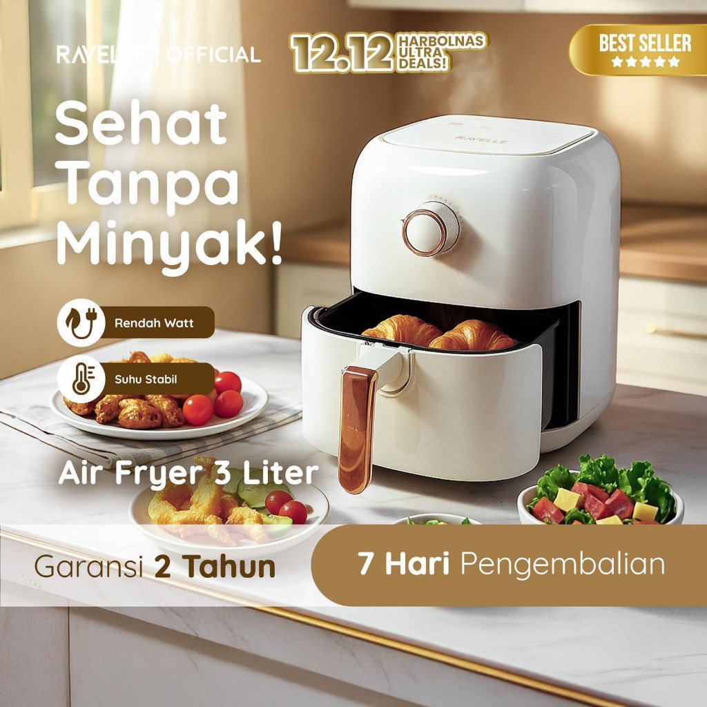 RAVELLE Air Fryer 3 Liter - Penggorengan Tanpa Minyak Low Watt