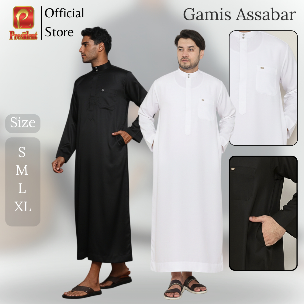 President - Gamis Pria Jubah Gamis Laki Laki Viskin Polos Putih Modern Gaya Casual Remaja Dewasa
