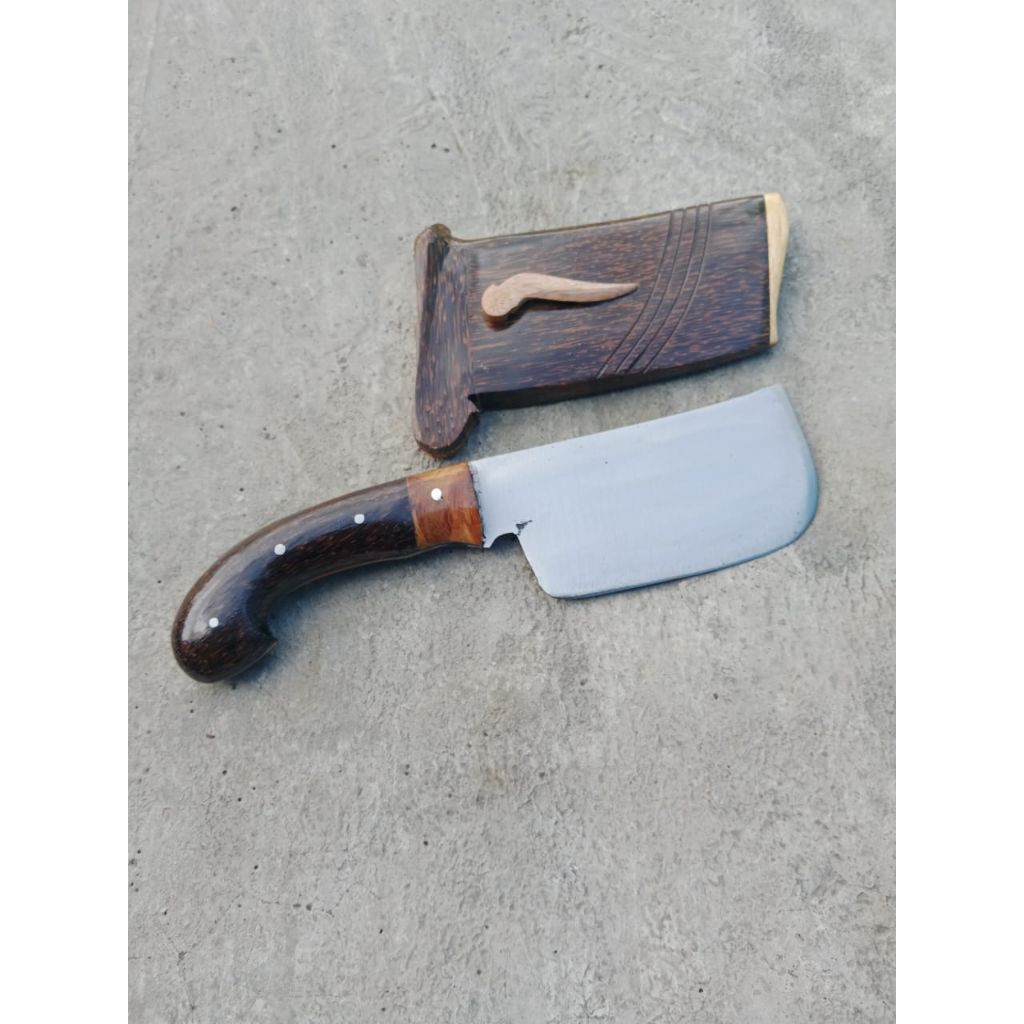 Bedog Petok Kebun/Golok Cincang Sembelih Kuat Di Pin | Gagang & Sarung Kayu Aren