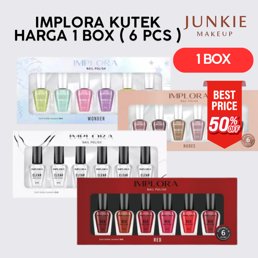 (1box isi 6) Kutek Maroon Nail Polish Set Implora Kutek Isi 6 | Implora Nail Polish Red | JUNKIE MAK