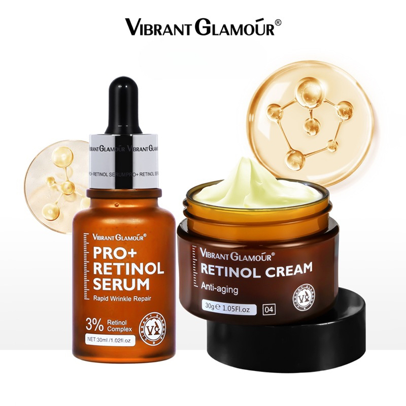 VIBRANT GLAMOUR All Skin Retinol Cream Wajah + Retinol Serum Wajah Anti Aging Perawatan Kulit Wajah