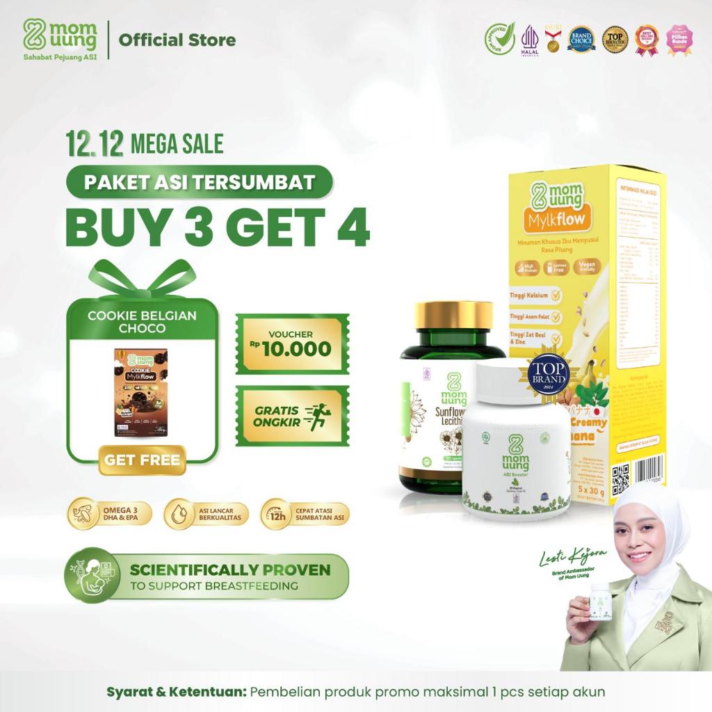 [12.12 MEGA SALE] PAKET ASI TERSUMBAT - Mom Uung ASI Booster 30 Kapsul + Sunflower Lecithin + Susu M