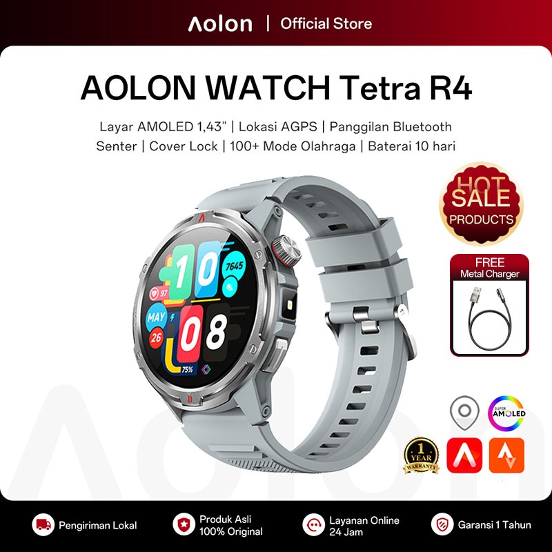 [Garansi 1 Tahun] Aolon Tetra R4 Smartwatch Layar Amoled AOD Cover Lock Kompas Saturasi Oksigen Dara