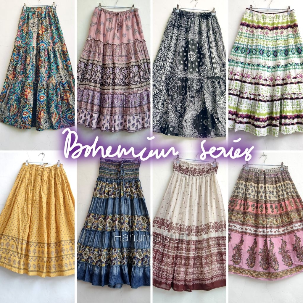 ROK MOTIF ETNIK PAISLEY BOHEMIAN WITCHY HIPPIE GYPSY COTTAGECORE MORIKEI Y2K MAXI SKIRT