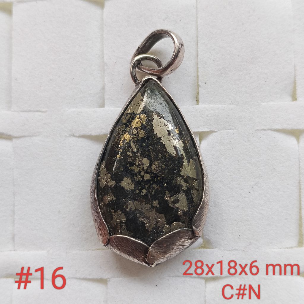 liontin perak, batu badar besi hitam loreng #16