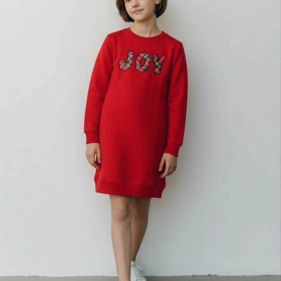 Cozy Joy Red Sweatshirt Dress Branded Premium - Tunik Dress Baju Anak Remaja Perempuan