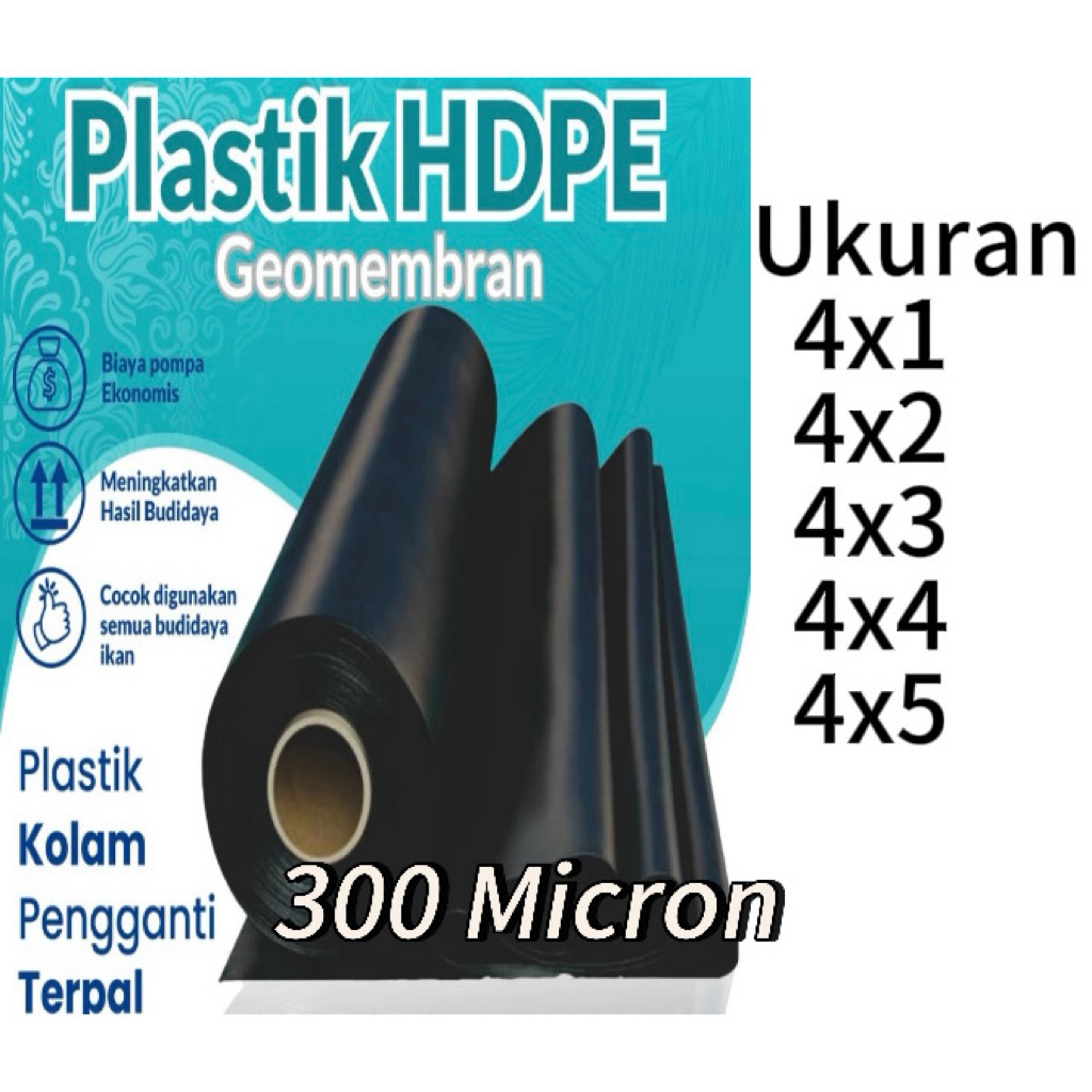Plastik hdpe geomembran tebal 300 micron berbagai ukuran ( kolam ikan )