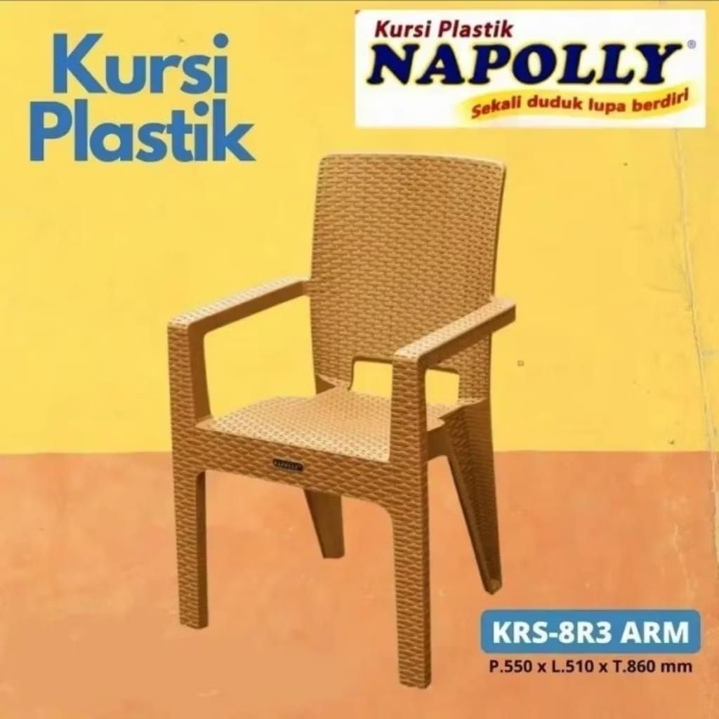 Kursi Plastik Sandaran Tangan Rotan Napolly Kuratsen Raja 8R3 Jati