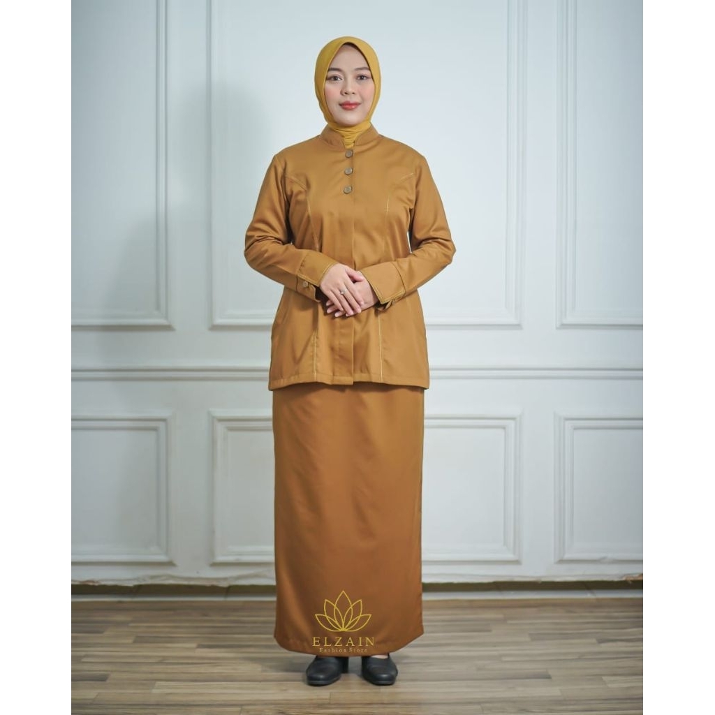 Setelan Baju Khaki Wanita Setelan Baju Khaki PNS PDH Warna Khaki Model Benang Timbul Minimalis Lenga