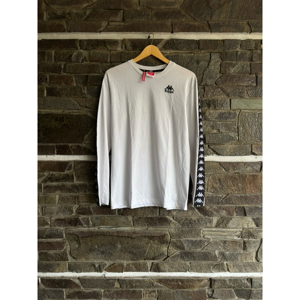Kappa • Long Sleeve Tapped Sleeve Logo White Tee / Kaos / Tshirt Size M (71x51cm) Preloved Used Seco